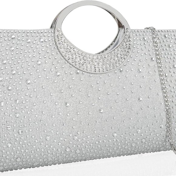 Handbags - Dexmay Rhinestone Clutch Handbag with Crystal Handle for Wedding Party Elegant C